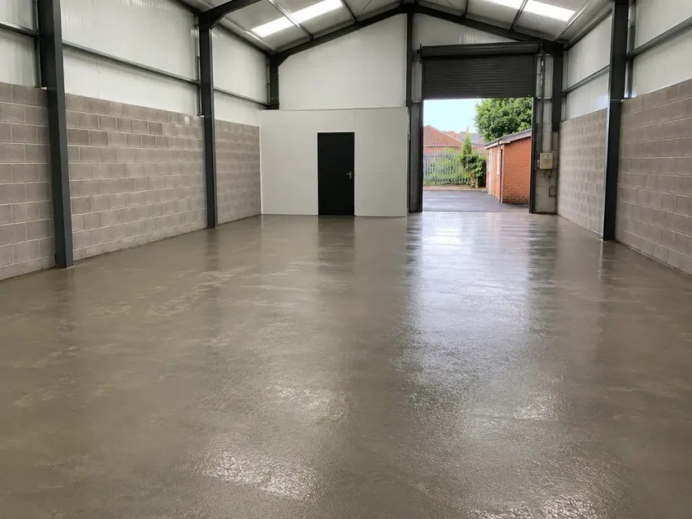 Newly laid concrete floor in a small warehouse in Royton
